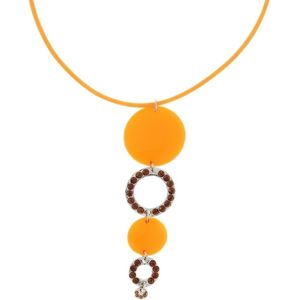 Behave Oranje ketting met ronde hangers en steentjes