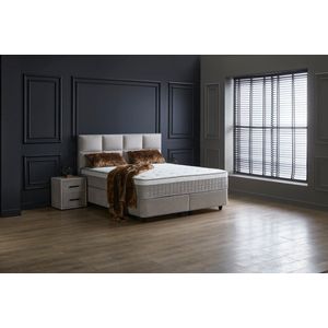 Beddenscout24 Boxspring bed met opbergruimte - 180x200 cm - Beige - Opbergbed Ayana Inclusief 32 cm matras en topper Comfortschuim