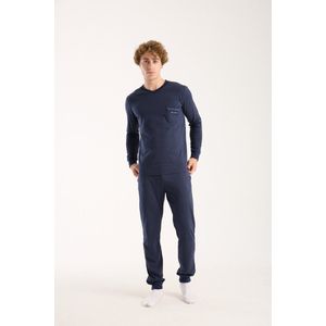 Gionettic Heren pyjama 100% Katoen met V-hals Navy - maat S