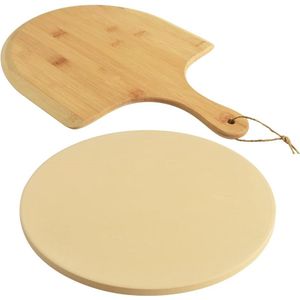 Pizzasteen Set voor Brood en Pizza - Heavy Duty Cordieriet met Bamboe Peel - 30 cm