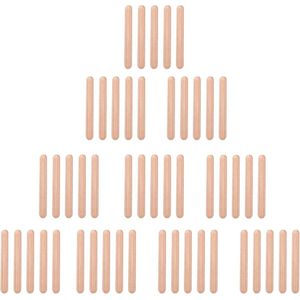 Houten Paspennen - 50 STUKS Houten Deuvels Set - M6 × 50mm - Ronde Gekarteld Hardhout Gegroefde Schroef .