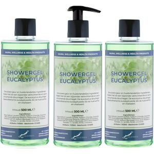 Douchegel Eucalyptus 500 ml - set van 3 stuks - met gratis pomp - Showergel