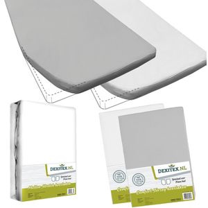Textielpakket Frans bed - 1 molton met 2 hoeslakens - links 1 x Wit + 1 x Licht grijs