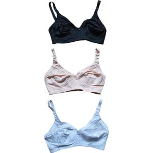 Dames - BH - Set van 3 - Zonder Beugel - Kleur Wit/Zwart/Champagne met kant - Met verstelbare bandjes - Maat 80E