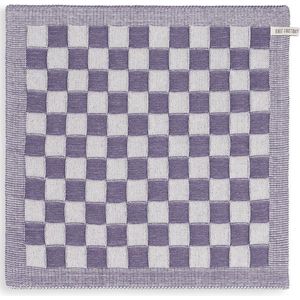 Knit Factory Gebreide Keukendoek - Keukenhanddoek Block - Geblokt motief - Handdoek - Vaatdoek - Keuken doek - Ecru/Violet - Traditionele look - 50x50 cm