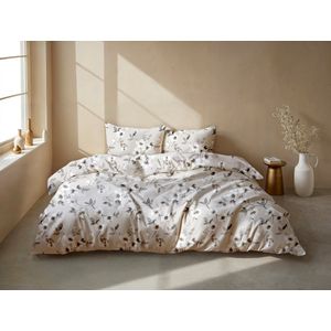 Zohome Ines Dekbedovertrek - Grijs - Lits-jumeaux - Dekbedhoes van 100% Katoen-Flanel - Bloemen - 260x220 + 2 slopen 60/70 cm - AW25