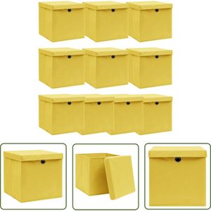 The Living Store Opbergboxen - geel nonwoven - 32x32x32 cm - inklapbaar - deksels - set van 1