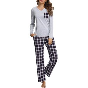 Dames Flanellen Pyjama Set Met Lange Mouwen - Geruit Slapemode