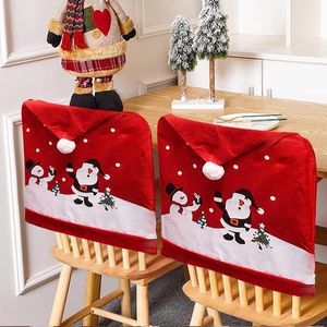 Set van 6 kerststoelhoezen, stoelleuningen, stoelhoezen, kerststoelhoezen, universele stoelhoes, kerstmuts stoelhoes voor eetkamer, diner, kerstfeestbestekdecoratie