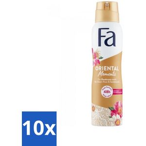 10 x Fa - Oriental Moments - Deodorant Spray - Woestijnroos & Sandelhout - 150 ml - Anti-vlekken - Dermatologisch Getest - Verfrissend - Geur - Deodorant Spray