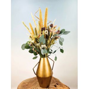 Droogbloemen boeket “Golden Iris” | 55 cm | Exclusief vaas | Prachtig klassiek boeket | Een chique uitstraling voor ieder interieur