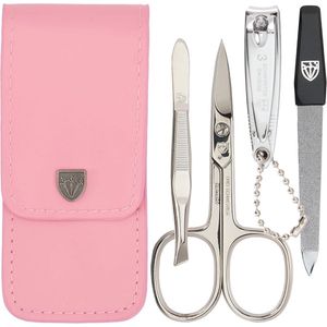 4-delige Manicureset met Nagelschaar, Pincet, Vijl en Nagelknipper - Roze Etui