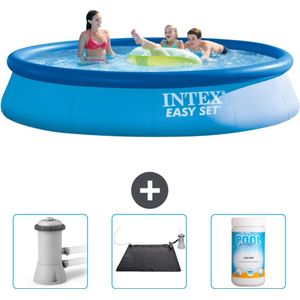 Intex Rond Opblaasbaar Easy Set Zwembad - 396 x 84 cm - Blauw - Inclusief Zwembadfilterpomp - Solar Mat - Chloor