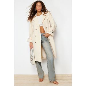 Trendyol Beige Oversized, Wijde, Waterafstotende Lange Trenchcoat Met Riem Twoss21En0005