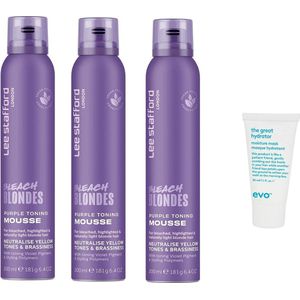 3 x Lee Stafford - Bleach Blondes - Purple Toning Mousse - 200 ml + WILLEKEURIG Travel Size