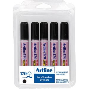 ARTLINE Drysafe 170 Markers Kit - 5 Stuks - 2mm Lijndikte - Zwart.