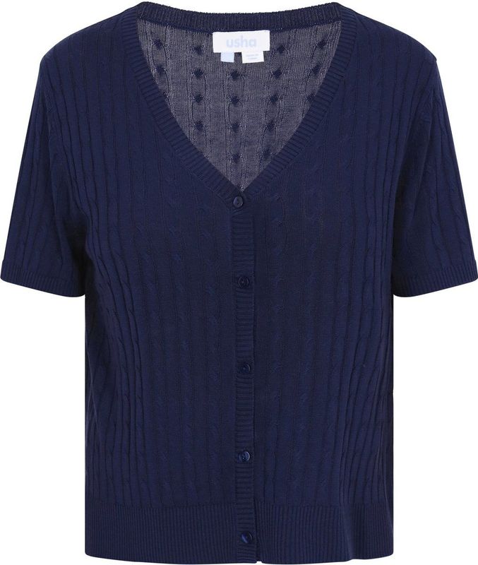 Usha - Everyday Fashion - Cardigan - Gebreid - Diepe V-hals - Korte Mouwen