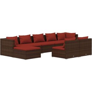 VidaXL 9-delige Loungeset met Kussens - Poly Rattan Bruin