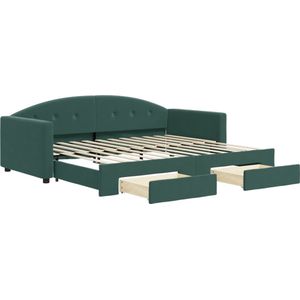 vidaXL - Slaapbank - onderschuifbed - en - lades - 90x200 - cm - fluweel - donkergroen