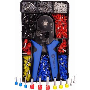 ToolLine® - Professionele Adereindhulstang 0,25 - 10mm2 - Inclusief 1200 adereindhulzen assortiment - Aderhulzen - Krimptang - Kabelschoentang