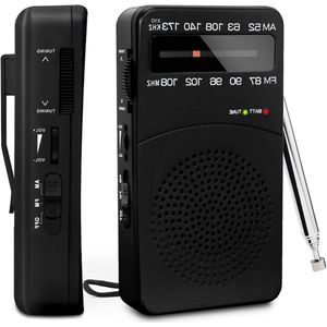 Transistor Radio Op Batterijen - Transister AM(MW)/FM- Draagbare Mini Noodradio - Radio Voor Rampen - Pocket Radio Speler - Zwart