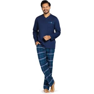 Comte - Heren Pyjama - 100% Katoen - Flanellen broek- Blauw - Maat S
