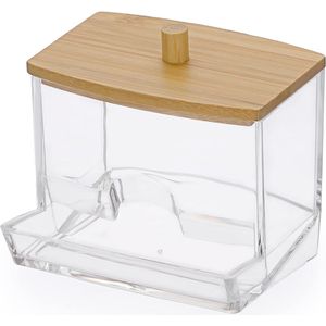 Acryl - Q-Tip Houder - Doorzichtig - Bamboe Deksel - Organizer voor Wattenstaafjes