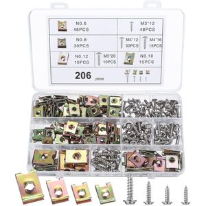 206 Stuks U-Type Plaatmoeren en Schroeven Set voor Auto