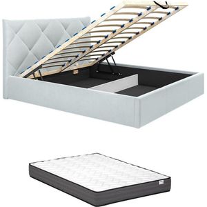 PASCAL MORABITO Bed met opbergruimte 160 x 200 cm - Velours - Lichtgrijs + matras - STARI van Pascal Morabito L 173 cm x H 104 cm x D 210 cm