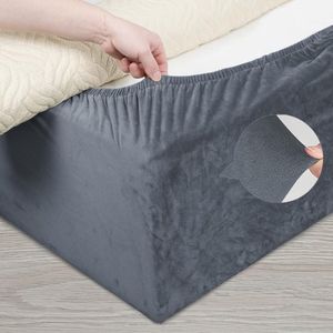 Fluwelen overtrek voor bedframe - volledig elastisch - eenvoudig te installeren - King Bed width 200-210 cm - grijs