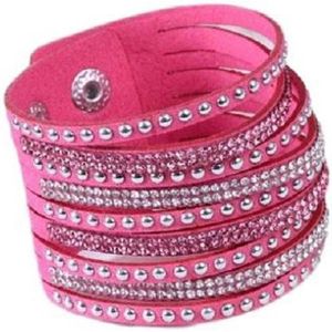 BY-ST6 Kinderarmband roze kunstleer met glitters voor meisjes!