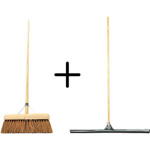 Synx Tools Coco binnenbezem 30cm + Vloertrekker 75cm met Steel 150cm - Zaalveger – Vloerreiniger – Moppen - Zachte bezem kokos Met steel 150cm