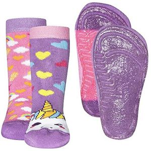Antislip Sokken voor Meisjes - 2-Pack Eenhoorn Motief met Rubberen Zool