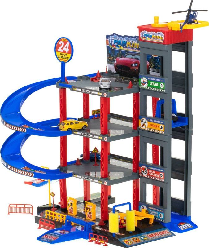 Speelgoedgarage - 4 Verdiepingen - 4 Voertuigen - 1 helikopter - City Parking