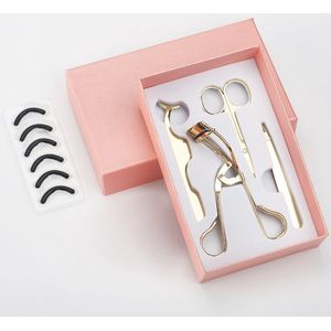 Wimperkruller,Wenkbrauwen set - 4 Stuks Rvs Valse Lash Applicator 4 In 1 Tweezer Clip Schaar Make-Up Tools Professionele Enten Wimperkruller Kit - Goud