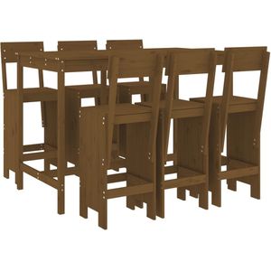 vidaXL Tuinbarset - Tuinbarsets - Tuinset - Eethoek - 7-delige Tuinbarset massief grenenhout honingbruin