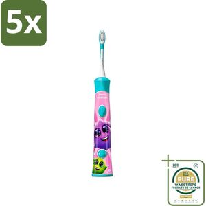 5 x Philips Sonicare - Elektrische Tandenborstel - For Kids - Blauw - Inclusief Extra Opzetborstel - HX6322/04 - Grootverpakking - Elektrische Tandenborstel Voor Kinderen - Kinderpoetsen - Speelse Tandenborstel - Interaktieve App - Beloningssysteem