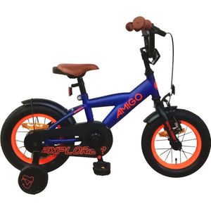 AMIGO Explorer Jongensfiets - 16 Inch 23 cm - Kinderfiets voor Jongens - Terugtraprem - Blauw/Oranje