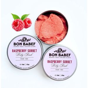 Bon Babef | Body scrub | Lichaamsscrub | Raspberry Sorbet | Frambozen sorbet | Natuurlijk | Vegan | 60 ml - 75 gr | Kerst | Sint | Feestdagen