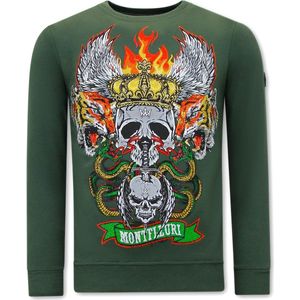 Heren Sweater met Print - Skull Head - 3662 - Groen