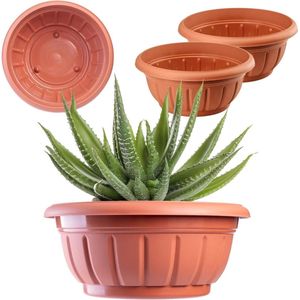 Bloempot ronde plantenbak kunststof weerbestendige terracotta diameter 34 cm set van 2