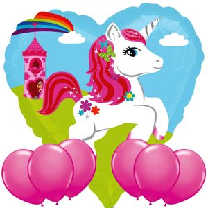 Eenhoorn/Unicorn Hart Ballon 45 cm + 6 Kleur Ballonnen 32 cm - Verjaardag Versiering - Folieballon Ongevuld - Ballonnenboog Decoratie Feest - Party Slinger Jongen Meisje