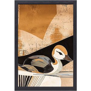 Moderne eend in art deco - Vogel portret - Muurdecoratie canvas eend - Art Deco - Muurdecoratie canvas met baklijst - Kunst voor thuis - canvas met baklijst 75x100 cm