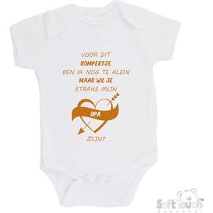 100% katoenen Romper Zwangerschap Aankondiging 2.0 ""Voor dit rompertje ben ik nog te klein maar wil je straks mijn opa zijn"" Unisex Katoen Wit/cappuccino Maat 56/62