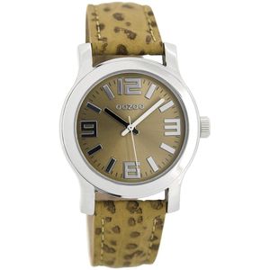 OOZOO Timepieces - Zilverkleurige horloge met zand leren band - C7125