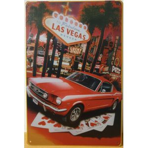 Ford Mustang Las Vegas Reclamebord van metaal METALEN-WANDBORD - MUURPLAAT - VINTAGE - RETRO - HORECA- BORD-WANDDECORATIE -TEKSTBORD - DECORATIEBORD - RECLAMEPLAAT - WANDPLAAT - NOSTALGIE -CAFE- BAR -MANCAVE- KROEG- MAN CAVE