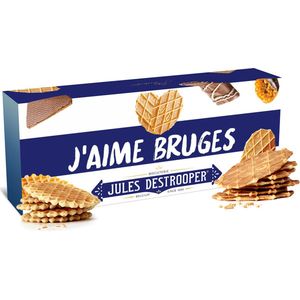 Jules Destrooper Natuurboterwafels & Parijse Wafels met opschrift ""I love Bruges / j’aime Bruges"" - Belgische koekjes - 100g x 2