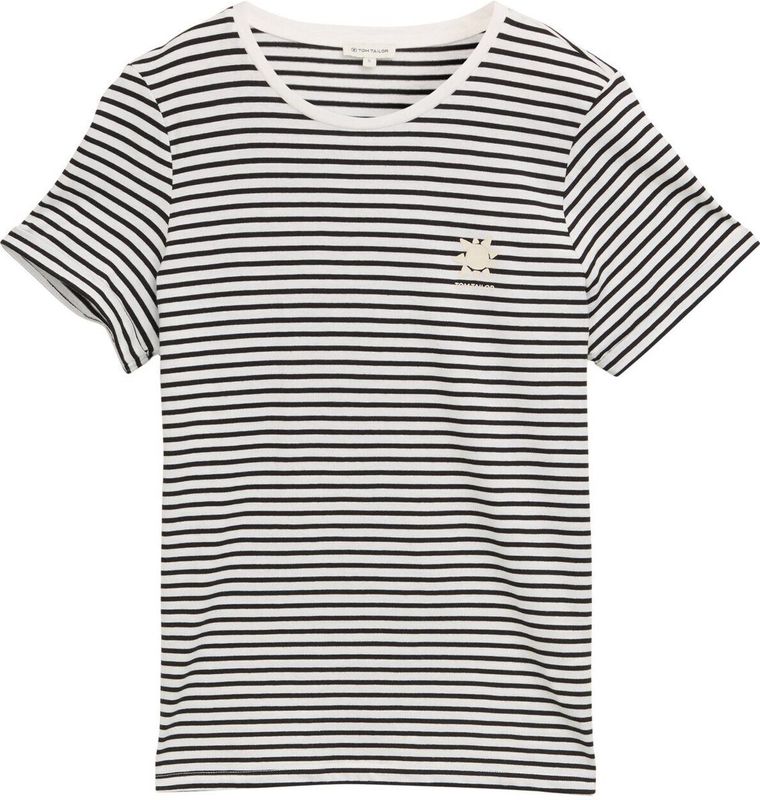 TOM TAILOR - Shirt - Zwart - Gestreept - Kwartmouw