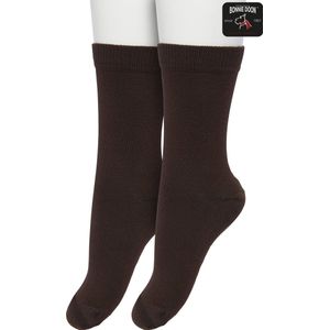 Bonnie Doon Basic Sokken Kinderen Donker Bruin maat 39/42 - 2 paar - Unisex - Jongens en Meisjes - Basis Katoenen Sok - Kids - Gladde Naden - Brede Boord - Perfecte Pasvorm - 2-pack - Multipack - Effen - Donkerbruin - Bracken - OL7334012.158
