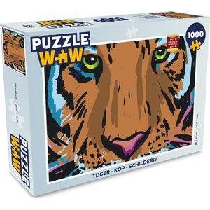 Puzzel Tijger - Kop - Schilderij - Legpuzzel - Puzzel 1000 stukjes volwassenen